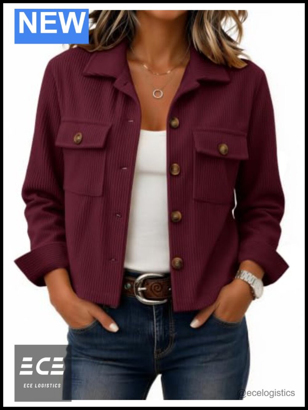Corduroy Cropped Button Down Shacket Long Sleeve Casual Jacket